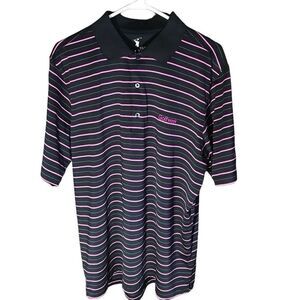 Fairway & Green Golf Week polo shirt SZ XL Mens black pink striped athletic